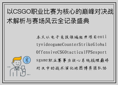 以CSGO职业比赛为核心的巅峰对决战术解析与赛场风云全记录盛典